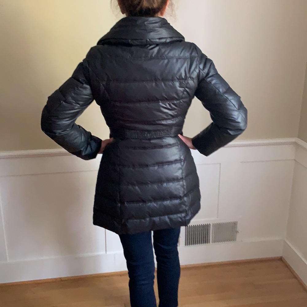 Puffy winter jacket. Side pockets. Tied waist and front zipper and snaps. Warm! - Picture 3 of 3